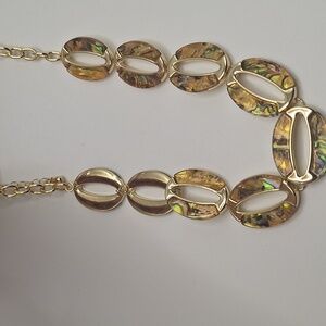 Emberly Gold Tone Abalone Link Statement Necklace